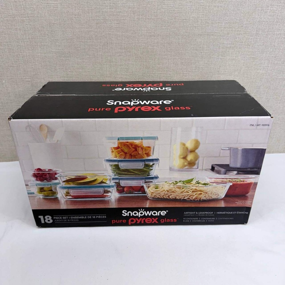 Snapware Pure Pyrex Glass 18 Piece Food Storage Set Airtight Lids 1103106 New